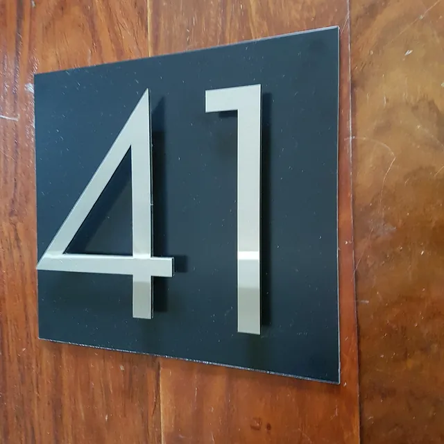 Large contemporary floating brush finish stainless steel house/door numbers