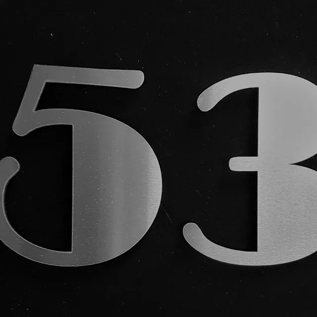 Large contemporary floating brush finish stainless steel house/door numbers