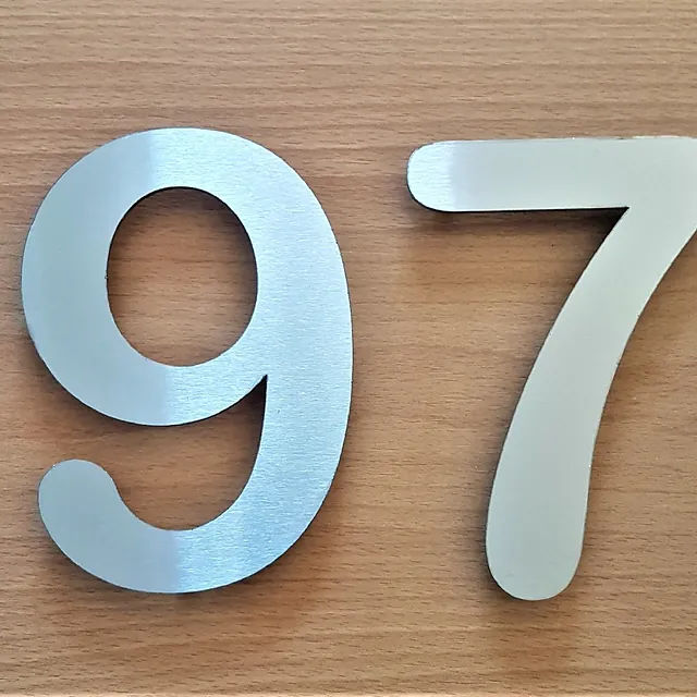 Large contemporary floating brush finish stainless steel house/door numbers